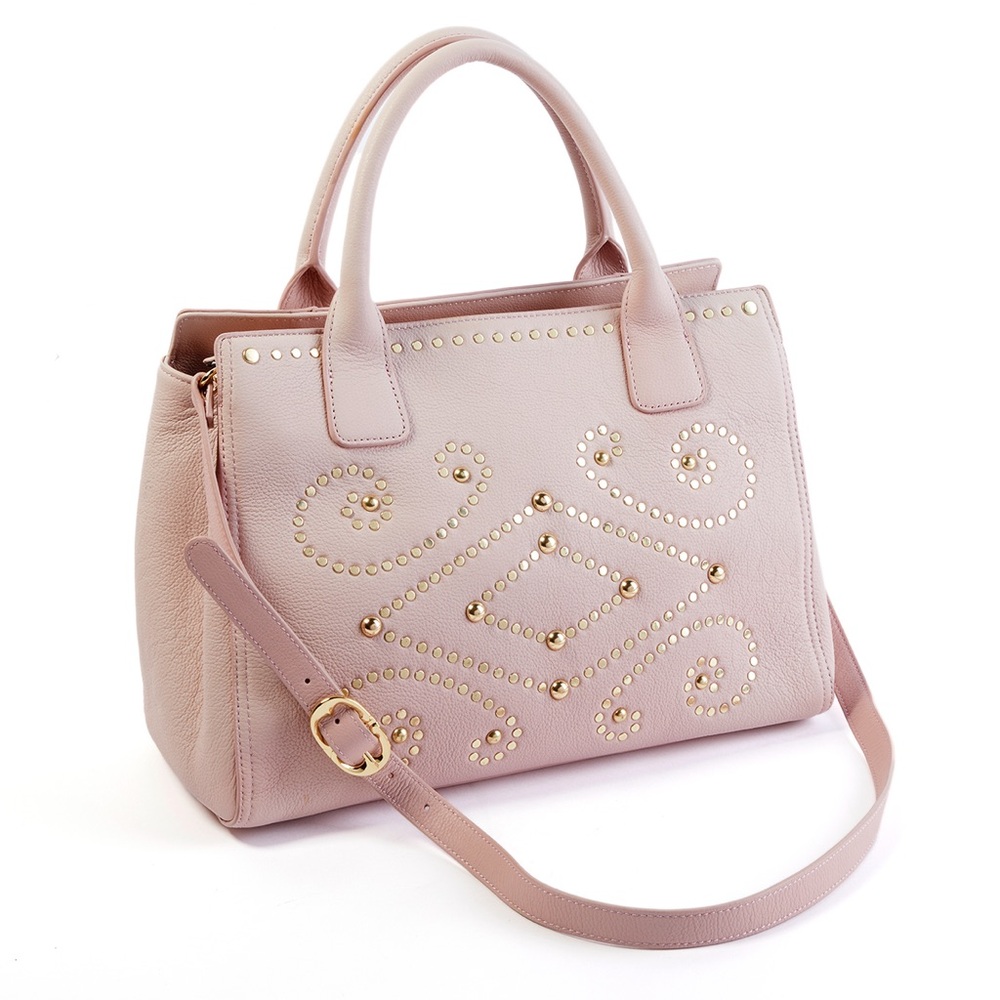 Emma Fox Pink Leather Handbag with Gold Accents
